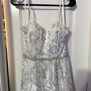 Brand- Camille LA VIE- Size 4 - white, blue, silver floor length prom dress